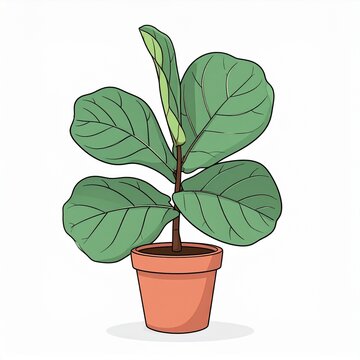 Flat vector illustration of a potted fiddle leaf fig plant in a terracotta pot