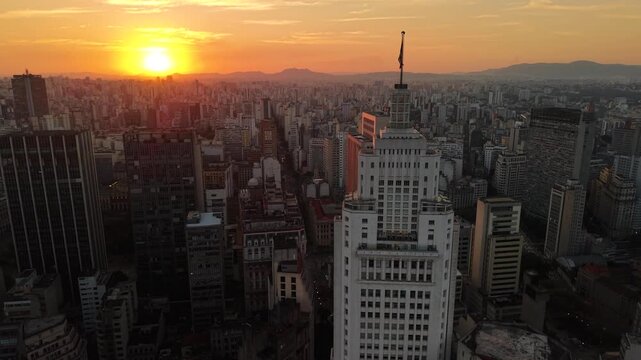 Drone view of Altino Arantes Building, also known as Farol Santander, in downtown S&atilde;o Paulo, Brazil