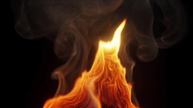 Cinematic fire flame macro surface texture background glowing ember detail swirling smoke pattern rising in dark dramatic atmosphere creating intense abstract heat energy art design night mood