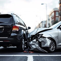 Fototapeta premium Cars involved in a collision. Damaged vehicles on a city street.
