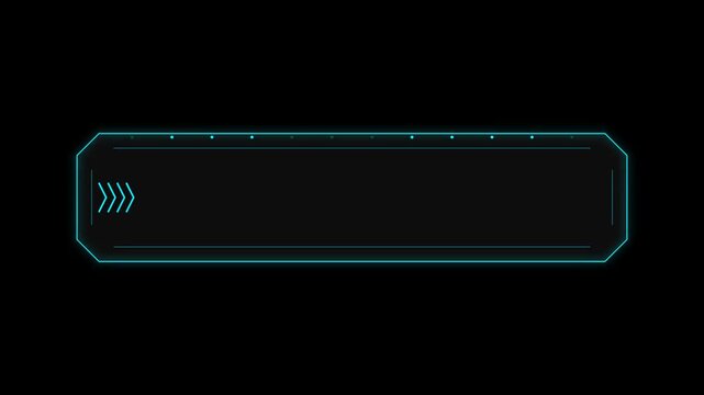 Futuristic glowing user interface button on dark background.