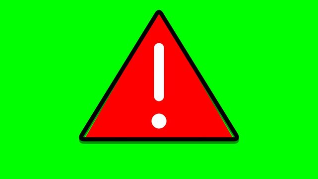Red triangular warning sign with exclamation mark on green background.
