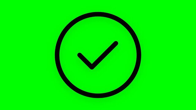 Green background with black checkmark icon for approval.