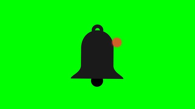 Black bell icon with red clapper on green background.