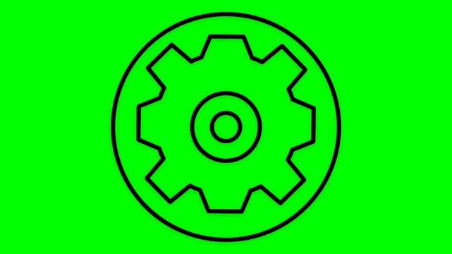 Green background with black gear icon illustration.
