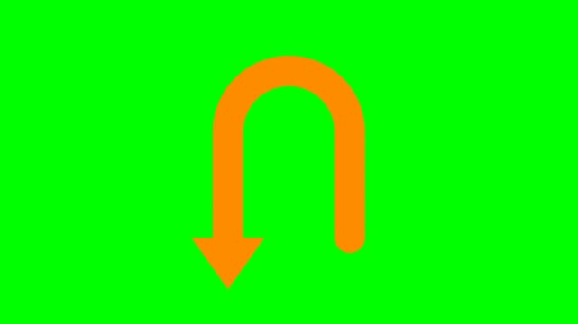 Bright orange U-turn arrow symbol on green background.
