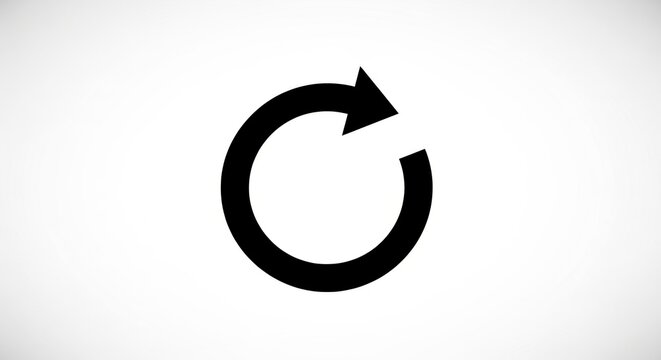 Black Circular Arrow Icon on White Background.