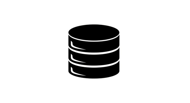 Black database icon on a white background representing data storage.