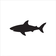 Fototapeta premium Black silhouette of a shark isolated on white background