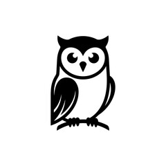 Obraz premium Minimalist Black and White Owl Icon Illustration