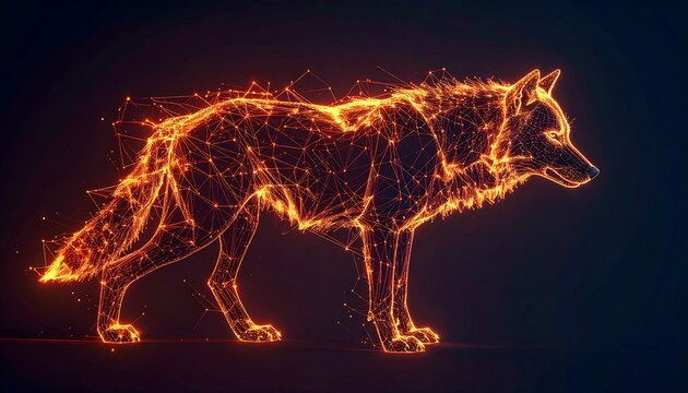 Digital Wolf Illustration with Glowing Network Connections