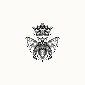 Vintage Queen Bee with Crown Illustration