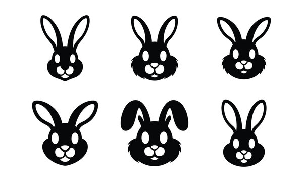 Cute rabbit head icon collection with long ears for easter designs.