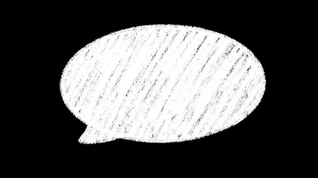 左から飛び出す楕円形の吹き出しの落書き。クレヨンで手描きで塗り潰したピコピコ動く吹き出しのループアニメーション。編集しやすい黒背景のオーバーレイ素材