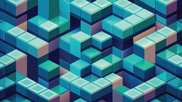 Editorial abstract isometric cube block pattern vector illustration with isometric abstract geometric structure background creative wallpaper building vector illustration