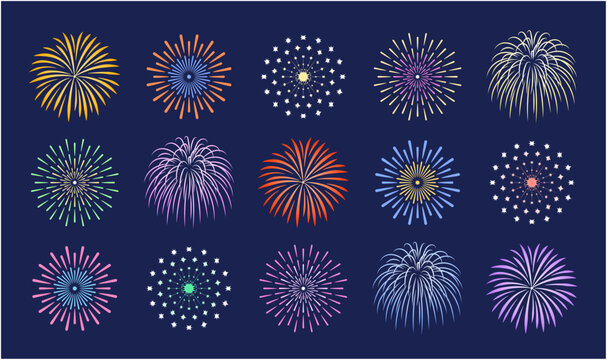 打ち上げ花火のベクターイラストセット｜夏祭り・花火大会素材