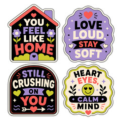 Obraz premium Set of Four Retro Motivational Quote Badge Stickers with Colorful Typography