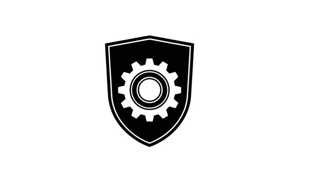 Modern gear logo icon white mechanical cogwheel symbol on dark background for technology engineering and industrial design