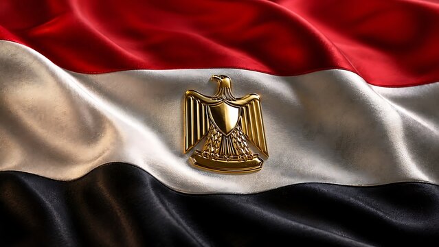 Waving flag of Egypt with the national emblem in the center