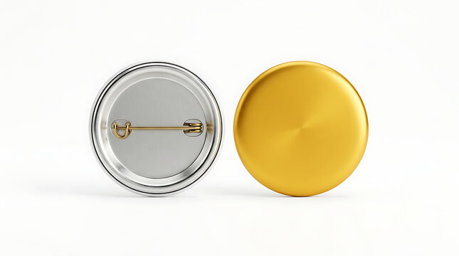 Two round metal buttons one gold one silver with pin 1