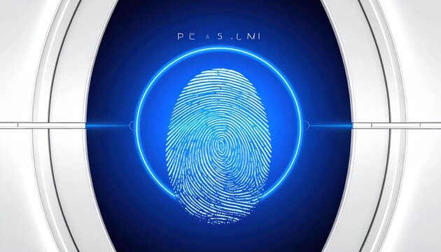 Biometric fingerprint scanner with glowing blue ring