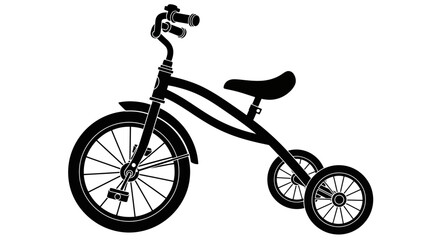 Fototapeta premium Vintage tricycle silhouette vector, classic three-wheeled kids bicycle icon, black retro toddler trike illustration for childhood and play concepts