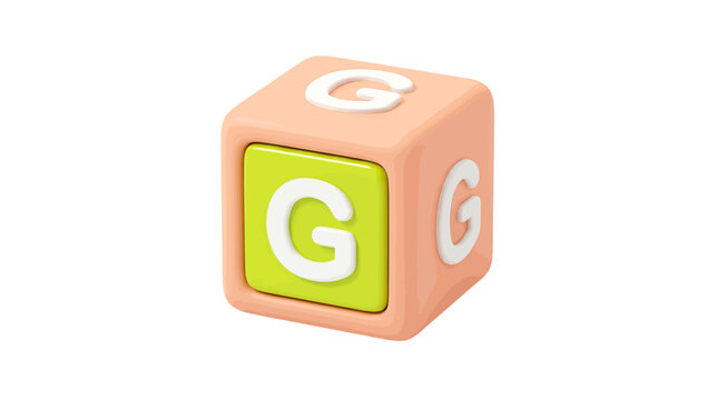 Vector illustration of 3d render of a toy block with the letter g on a transparent background