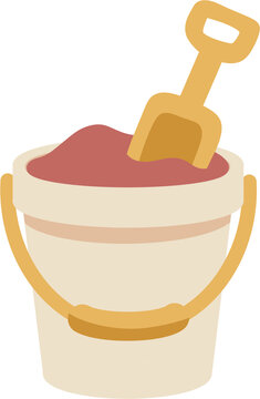 Sand bucket and shovel toy cute cartoon flat kids beach illustration icon design element vector