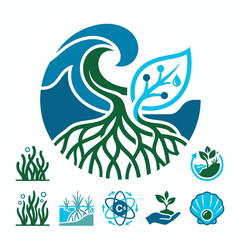 Fototapeta premium Carbon Capture Sustainable Vector Illustration of Waves Roots Leaf