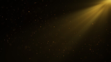 Obraz premium Golden glowing light rays effect with sparkling glitter magic dust particles flow bokeh shining sunburst