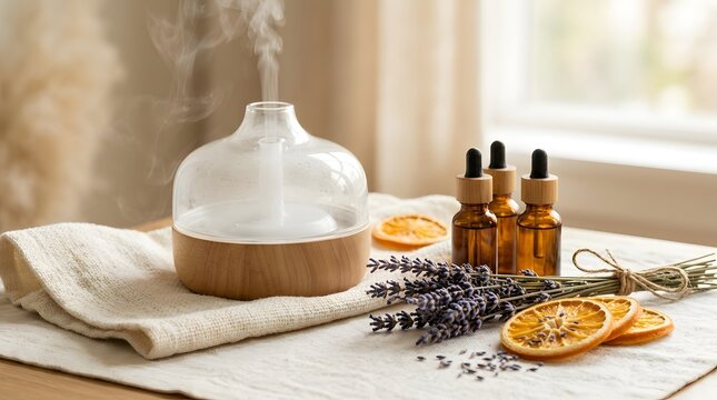 Glass aromatherapy diffuser with dried citrus and lavender