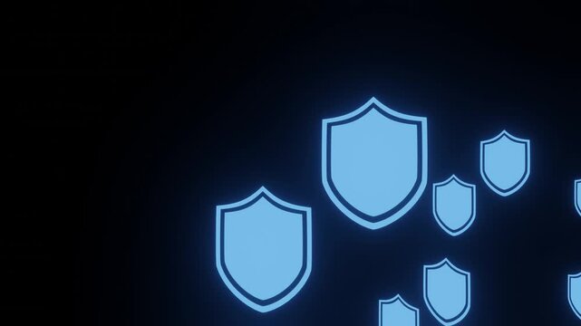 Multiple blue shield depth motion cybersecurity animation