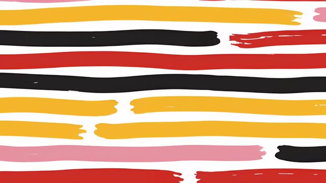 Abstract colorful brush strokes pattern in red, yellow, pink, and black on white background, graphic motion