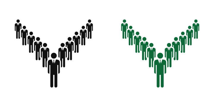 Business leadership team v shape formation set in black and green color icons representing corporate victory growth and sustainability