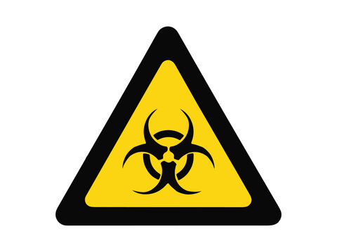 Yellow triangular biohazard warning sign representing biological hazards, contamination, laboratory safety, medical risks, and hazardous materials.