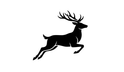 Fototapeta premium Deer Silhouette Vector Illustration, Jumping Stag with Antlers Black and White