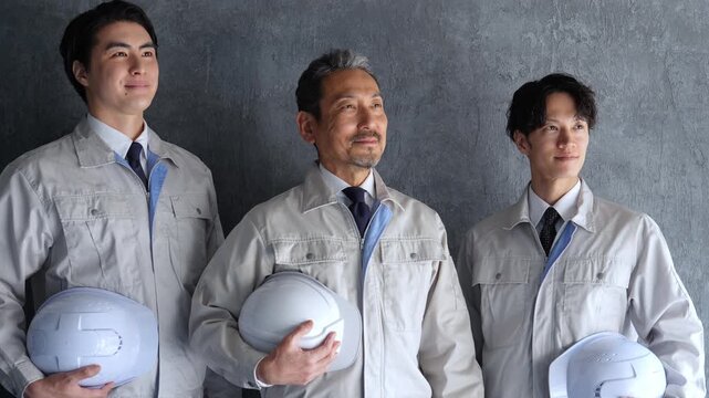 整列する作業員のポートレート