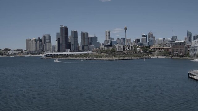 Aerial View of Sydney Barangaroo Waterfront and City Skyline on