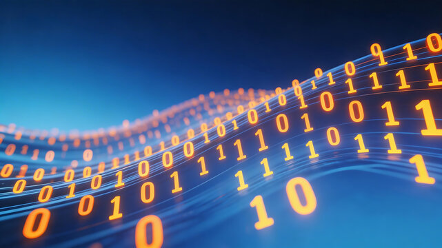 Binary code wave on blue background