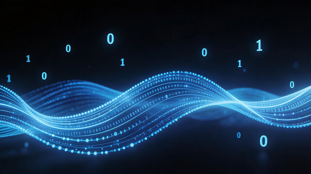 Blue digital wave with binary numbers
