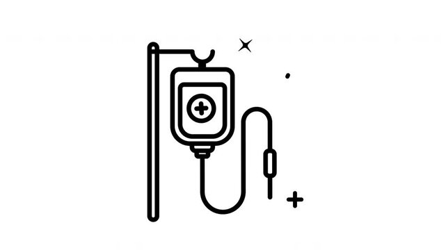 A simple Infusion intravenous drip bag stand icon animation for medical, healthcare, pharmaceutical, hospital websites, apps, educational materials needing clean clinical visuals.