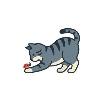 Playful gray tabby cat chasing a red ball.
