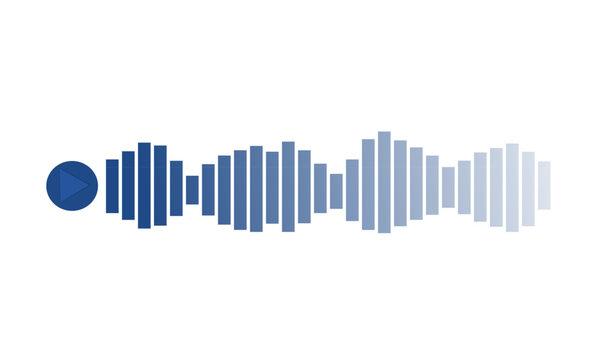 Audio message recording visual with blue waveform and playback icon vector illustration. Messaging app, podcasting tools.