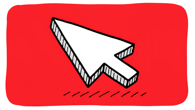 Creative hand drawn sketch of a computer mouse cursor arrow on red base with handdrawn interface illustration computer technology navigation creative