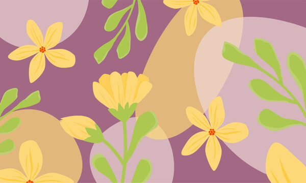 Yellow flower isolated purple background vector. Organic and Hand drawn florals banner, wallpaper and presentation
