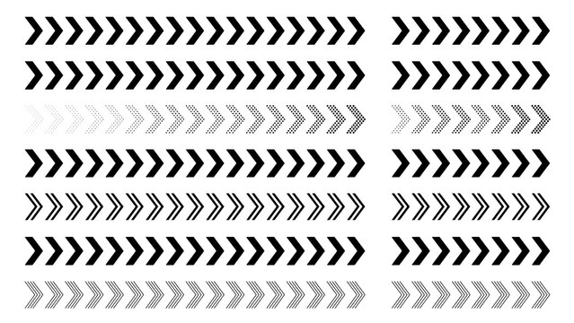 Set of multiple decorative black arrow patterns and directional chevron lines with chevrons patterns directional graphics abstract illustration collection ornament movement straight