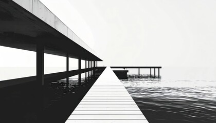 Fototapeta premium High contrast perspective of a coastal wooden pier.
