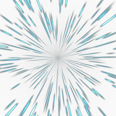Naklejka premium Cyan Hyperspace Star Warp Overlay, Isolated on Transparent Background. Isolated glowing hyperspace star warp for VFX, motion graphics and cinematic compositing.
