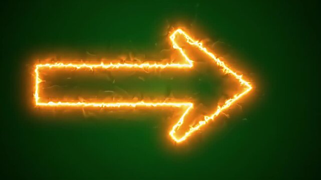 Flaming Fiery Arrow Pointing Right Burning with Orange Fire on Green Background