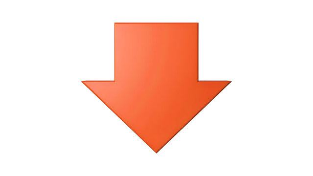 Simple orange downward pointing arrow icon on white background with downward direction navigation interface isolated pointing business